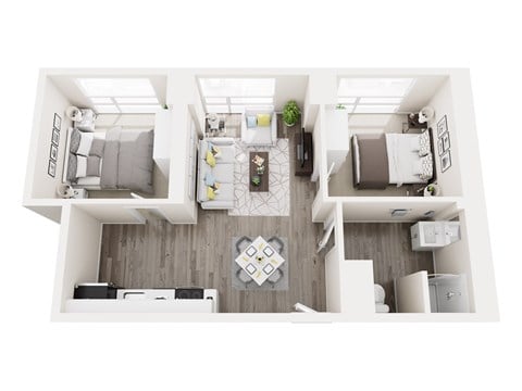 Floor plan for 2 beds, 1 bath, 675 sqft
